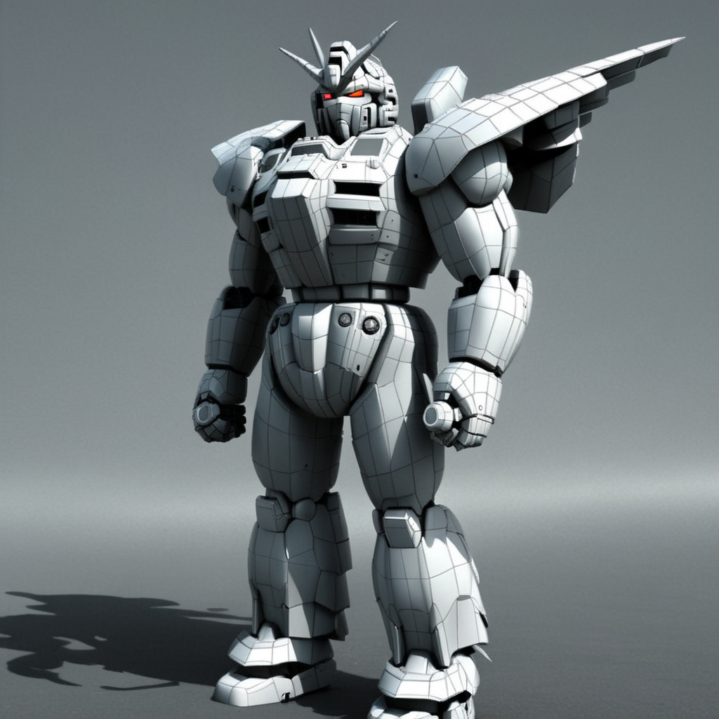 <lora:3dpolygonStyle:1>,3dm,monochrome,grey  grid color matching,Create a 3D animation style image of a the gundam