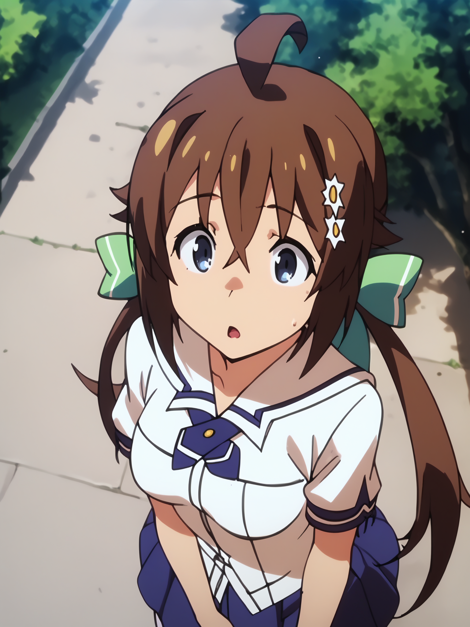 <lora:happy_tentacle-koinaka-mio-v0.1-000030:0.9>, ht_koinaka_mio, school uniform, white thighhighs, blue skirt, pleated skirt, town, outdoors , 1girl, solo, upper body , , surprised , , looking at viewer , , from above , score_9, score_8_up, score_7_up, score_6_up, score_5_up, score_4_up