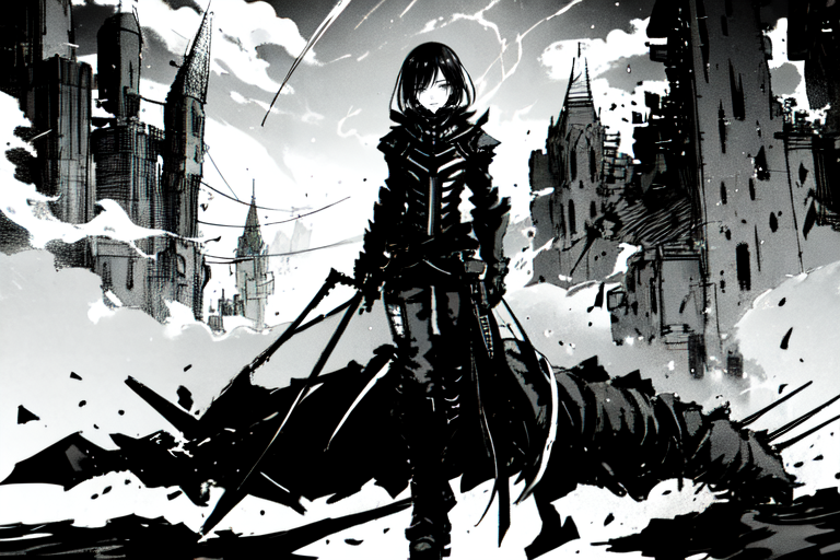 highly insanely detailed, masterpiece, top quality, best quality, highres, 4k, 8k, RAW photo, (very aesthetic, beautiful and aesthetic),  
tsutomu nihei,nihei_tsutomu,blame!,blame gakuen!,abara,TNstyle,sidonia_no_kishi,(hangar,giant room,mausoleum,city ruins,stairs,deep horizon,sidonia \(ship\),space,spacecraft,lab,megastructure in background),star \(sky\),starry sky,cables,tubes,industrial pipes,machinery,foggy,steam,smoke,blm,vast scenery,perspective,dark background,no human,flock,open space,empty, 
<lora:ABARA:1>, 
(1girl:1.3), 
solo focus, 
downtown,city,pure green background,pure purple background,pure yellow background,(Abstract colored fractal background,psychedelic color background,colored smoke background),âââ