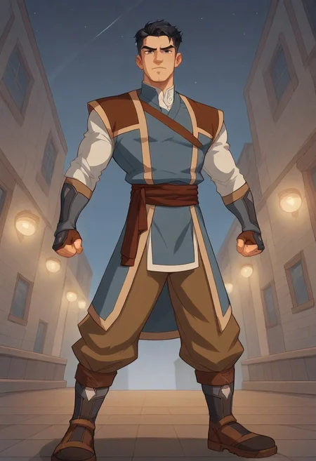 score_9, score_8_up, score_7_up, absurdres, intricate details, masterpiece, best quality, expressiveh, source_anime, screencap, high quality cg, 8k, best quality,
1boy, male focus, solo,
(Tall, handsome face, dimples, cheek bones,)
(Dan, black eyes, black hair, undercut, Redemption uniform, pants, fingerless gloves, boots)
Outdoors, (neon city scape, night time), dynamic angle, dim lighting, dynamic pose,
(Fighting pose, dynamic pose, dynamic fighting pose)