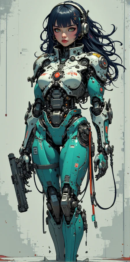 A digital artwork in the style of cknc, cyberpunk cyborg girl with robotic body <lora:ck-nc-pastel-cyberpunk:1.2> <lora:BLUE_mk4_angel_FLUX_01:1> <lora:CPA:1>