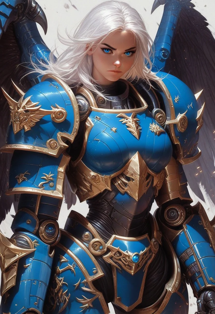 score_9, score_8_up, score_7_up, score_6_up, score_5_up, score_4_up,<lora:Fant5yP0ny:0.8>, 1girl, armor, weapon, wings, solo, shoulder armor, blue eyes, pauldrons, white hair, looking at viewer, power armor