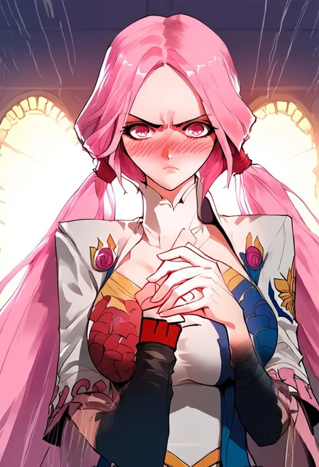 score_9,score_8_up,score_7_up,score_6_up,source_anime, (best quality), (masterpiece), (extremely detailed), (finely detailed), (detailed face, perfect face, perfect eyes, beautiful detailed shading), (perfect hands), (full colors), blush, 
BREAK, 
cowboy shot, upper body,
1girl, solo, 纳兰嫣然, pink hair, twintails, long hair, pink eyes, large breasts, fighting pose,