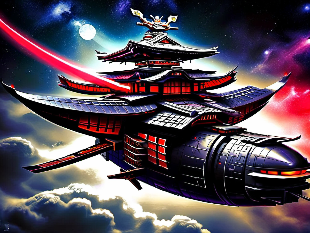 <lora:CulturePunkAI_3:.9> SamuraiPunkAI   spaceship  Highly detailed, amazing, Impressive lighting, vibrant colors, Ultra Realistic, High quality, Highly detailed, trending on artstation, intricate detailed background