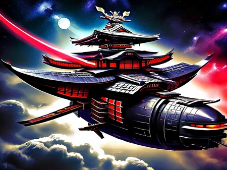 <lora:CulturePunkAI_3:.9> SamuraiPunkAI spaceship Highly detailed, amazing, Impressive lighting, vibrant colors, Ultra Realistic, High quality, Highly detailed, trending on artstation, intricate detailed background