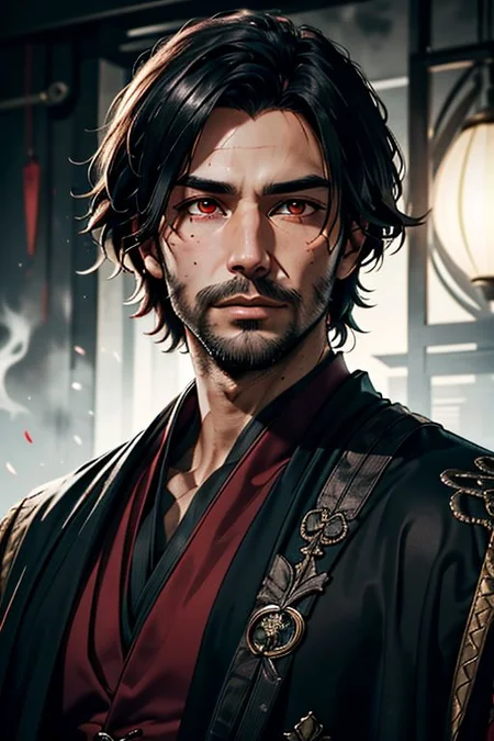 Master piece, highest quality, highest possible OverallDetail, red eyes,
Create an elder of a demonic sect.
The character looks like he is in his late twenties or early thirties. He is handsome.
He has black shoulder-length shaggy hair.
His outer robe is black and the inner robe is dark red.
no beard
His eyes are dark red. Detailed face. Red robe.