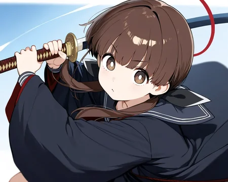 masterpiece, best quality, amazing quality, very aesthetic,
ohitomekohane, 1girl, solo, looking at viewer,
holding sword, (ootachi, two-handed,:1.1)
sheath, unsheathed,
motion blur, attack, incoming attack,
white pupils, haori, serafuku,
<lora:kohany01:1>