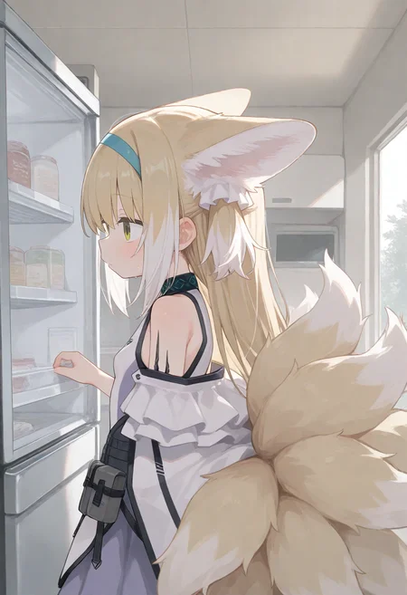 1girl, suzuran (arknights), opening refrigerator, detailed background, from side,
(zankuro:0.2), wagashi \(dagashiya\), chen bin, very awa, very aesthetic, masterpiece, best quality, amazing quality, absurdres <lora:ponyv6_noobV1_2_adamW:0.5> <lora:n_XLNBVP1lokrV6311P:0.2> <lora:748cmXLNBVP1lokrV6311PZ:0.2> <lora:ricotte2:0.2>