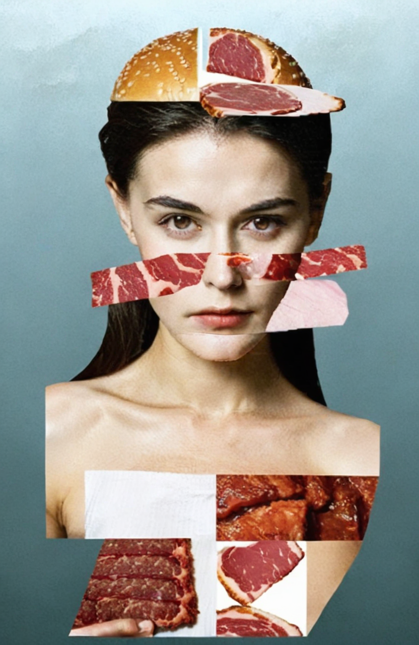 split composition, 1girl, meat, <lora:åå²æå¾:0.65>