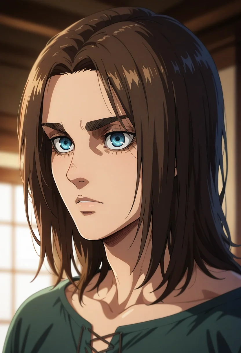 masterpiece, best quality, intricate details, (realistic:0.6), , depth of field, 1boy, solo, male focus, <lora:eren_yeager_ilxl:0.86>, eren_yeager_s4, brown hair, blue eyes, medium hair, , mackintosh,