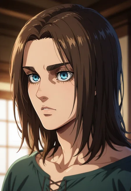 masterpiece, best quality, intricate details, (realistic:0.6), , depth of field, 1boy, solo, male focus, <lora:eren_yeager_ilxl:0.86>, eren_yeager_s4, brown hair, blue eyes, medium hair, , mackintosh,