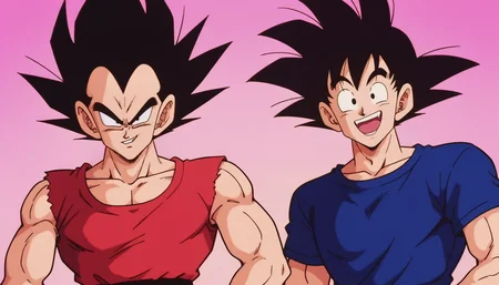 score_9 score_8_up score_7_up, source_anime, disco heaven, spotlight, 2boys, duo, portrait, looking at viewer,
BREAK 1boy, <lora:vegeta_pony_v1:.5>, vegeta, black hair, spiked hair, black eyes, muscular, short, tank top, smirk,
BREAK 1boy, <lora:Goku_V2:.7>, g0ku, black hair, black eyes, muscular, tall, t-shirt, happy
BREAK