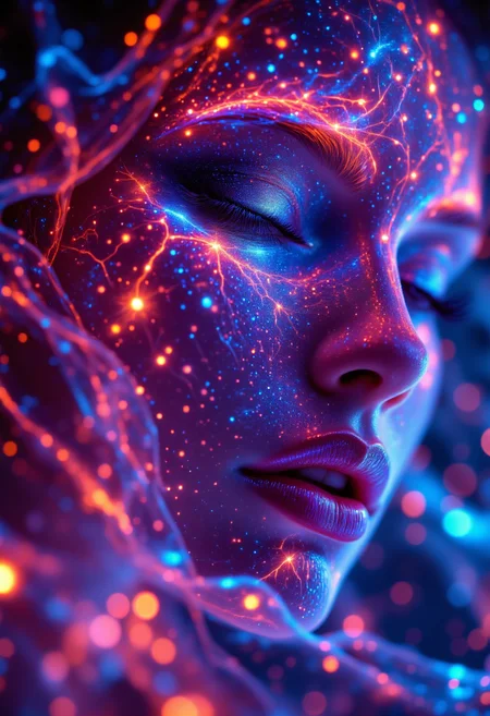 Create a highly detailed,high-resolution image of an otherworldly close-up shot capturing the serene beauty of a woman's face as she floats in an ethereal state during a vivid psilocybin mushroom experience. Depict her features radiating with soft colors and shimmering hues evoking magic and wonder,set against a dreamlike backdrop.,<lora:New_Fantasy_CoreV4_FLUX:1>,<lora:FLUX_Bioluminescent_Concept:1>,bo-bioluminescent,<lora:aidmaMJ6.1_v0.5_3:0.7>,aidmamj6.1,<lora:aidmaFLuxPro1.1_v0.3:0.7>,aidmafluxpro1.1,<lora:aidmaImageUpraderv0.3:0.35>,aidmaimageupgrader,