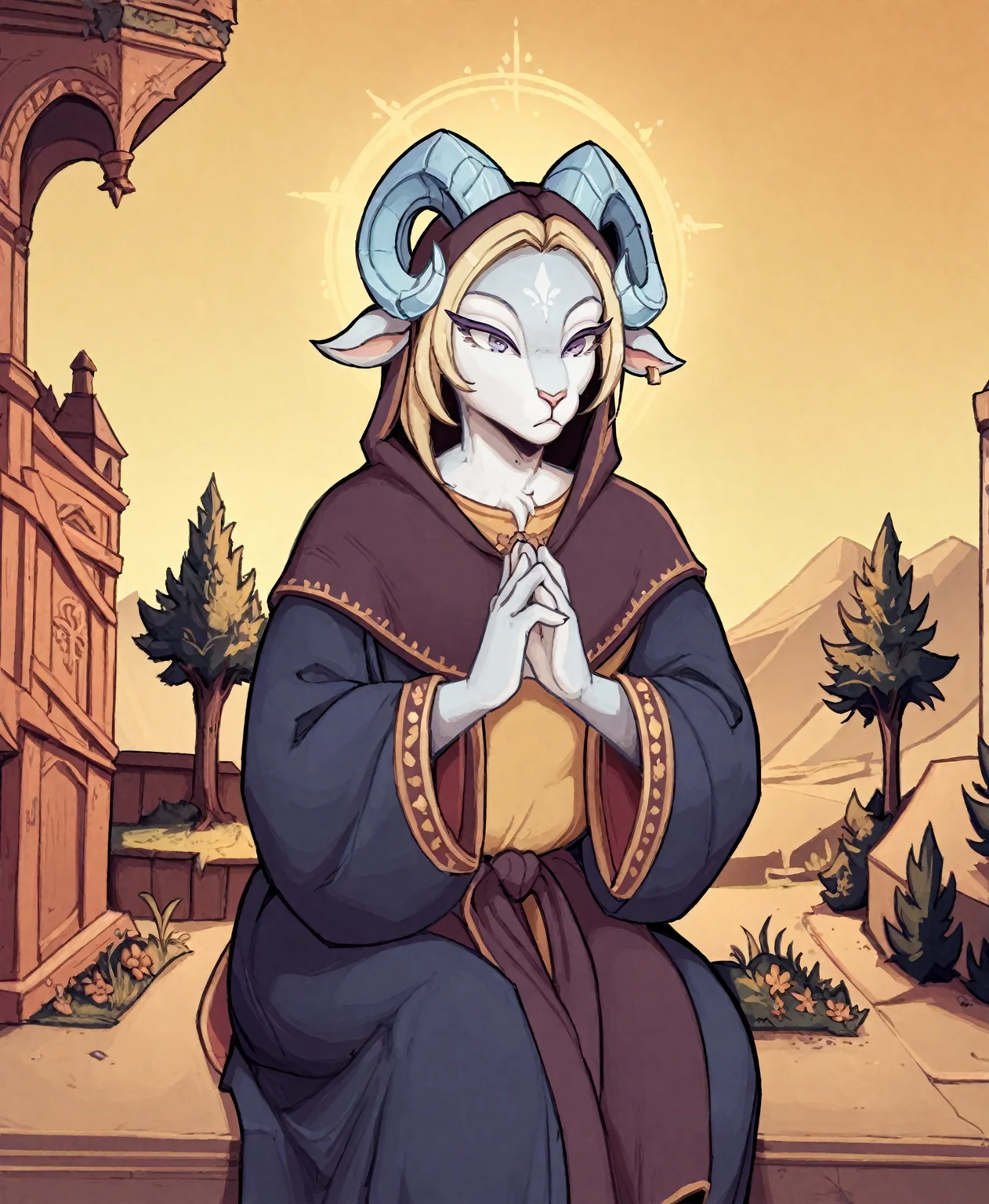 <lora:gentile-da-fabriano_pony_v1:1> ' lyngfr ' by FabrianoGentileda in 1425, religious painting \(genre\), International Gothic \(style\), <lora:LynXL:1> female anthro goat,, score_9, score_6_up, score_7_up