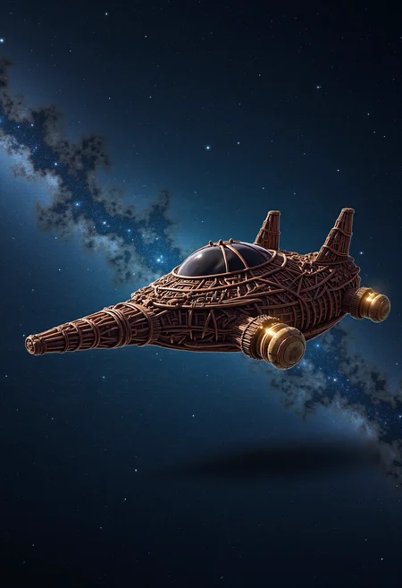 wkrstyle an alien spaceship, in space,