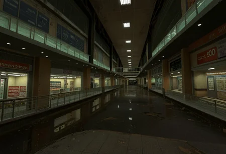 score_9, score_8_up, score_7_up, score_6_up, score_5_up, score_4_up, abandoned shopping mall, at night, no people, empty abandoned mall, destroyed, eerie, camera flash, partially flooded, ((( Gmod)))