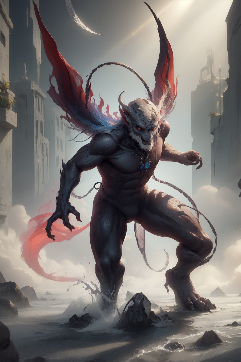 breathtaking full shot, full body, vivid colors, extremely detailed, dynamic lighting, dynamic pose,  <lora:Humanoid monster A:0.8> humanoid monster, inem, no humans <lora:air-a-e-style-darquelilly-v1:0.8> airastrologystyle <lora:m99_featureless_crotch_1:1> <lora:m99_nippleremover_1:1.2>  <lora:m99_bellybuttonremover_1:1> CS-RBW, masterpiece, award-winning, professional, highly detailed