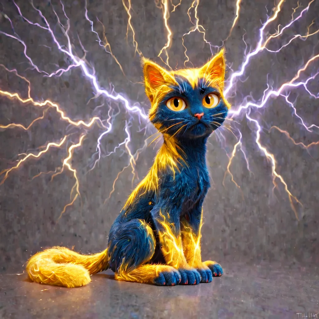 lthndrtrl, cat sitting down made of golden and blue and red and yellow and purple lightning thunder trails <lora:lthndrtrl_V3_4:1.5>
