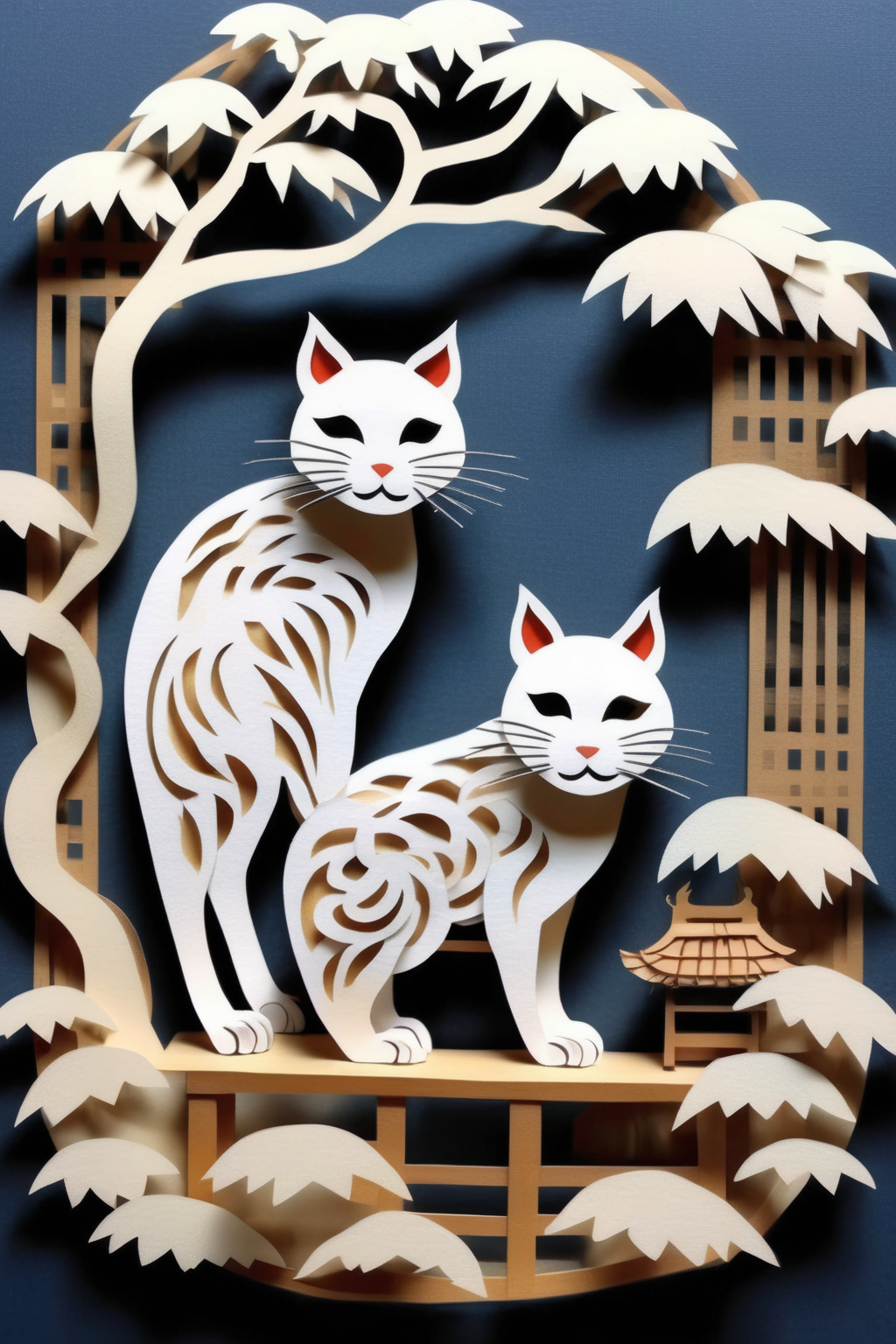 <lora:KIRIGAMI:1>KIRIGAMI - japanese kirigami cat art with realistic, japanese paper and japanese art paper on a table