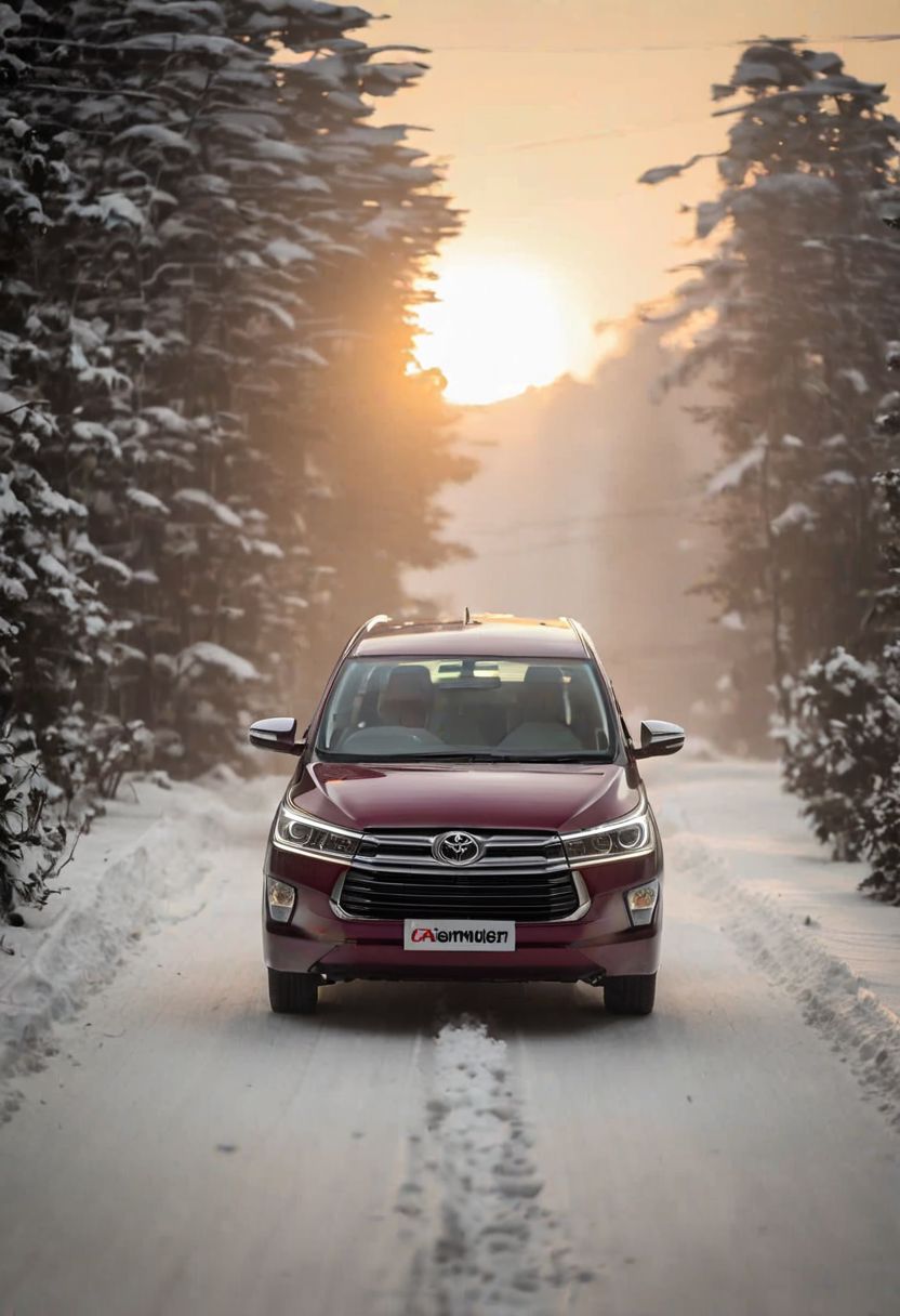 Toyota Innova, morning dawn, snow road
