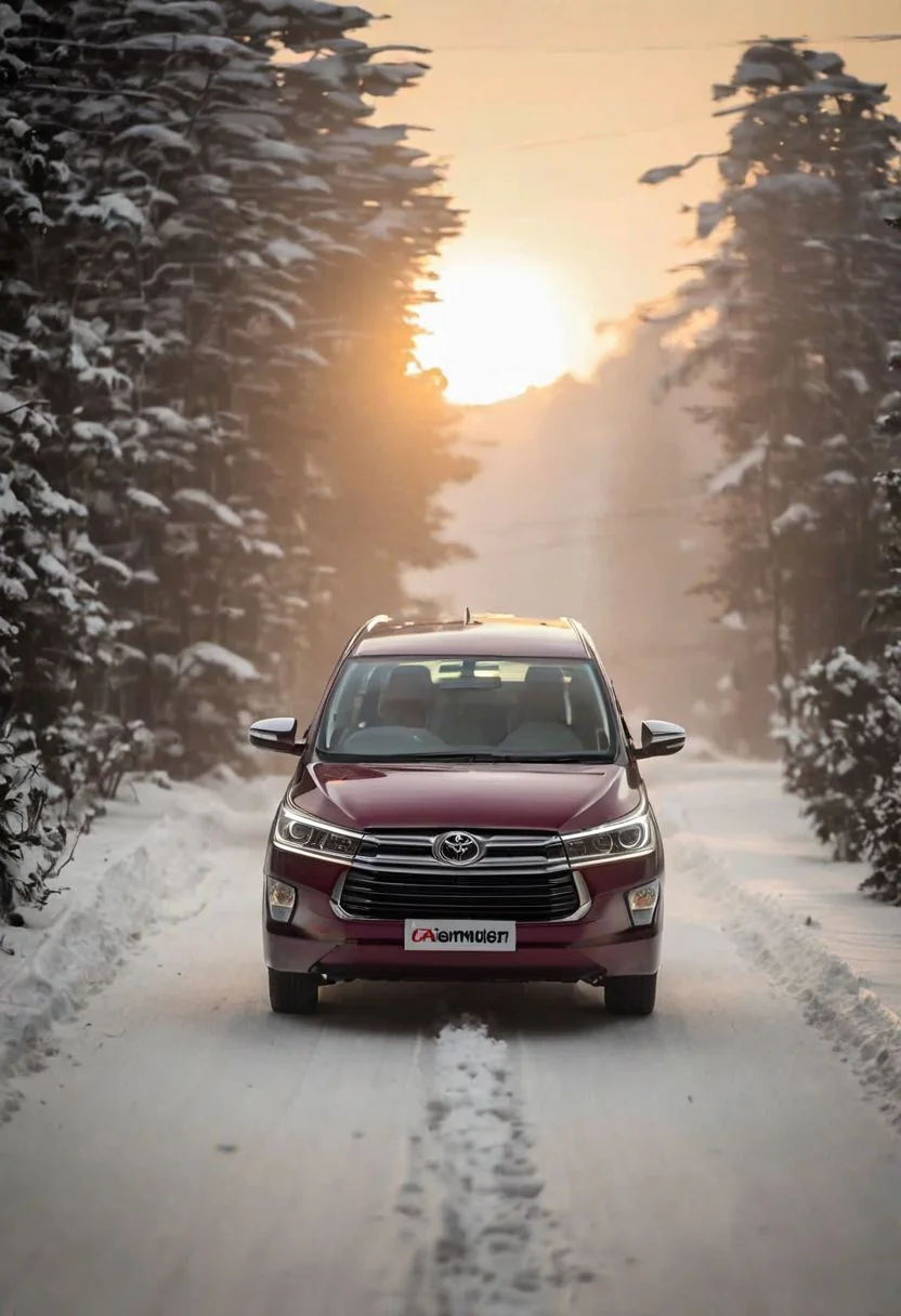 Toyota Innova, morning dawn, snow road