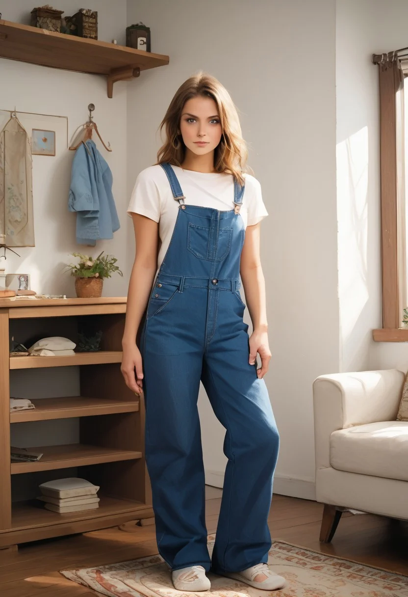 score_9, score_8_up, score_8_up, (photorealistic, real photo), (1woman), sexy, flirty, cute face, highly detailed face, god rays, sharp outlining, high contrast, photorealistic, real photo, realistic, dramatic light, 1girl, overalls, full body, dressing room