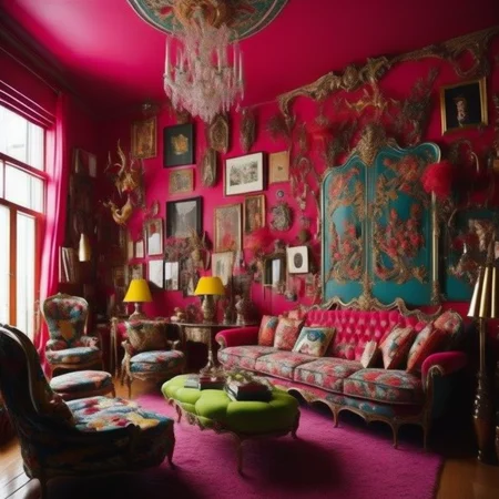 <lyco:kitsch_style_interior_design_Sa_May:1.0> kitsch style interior design room