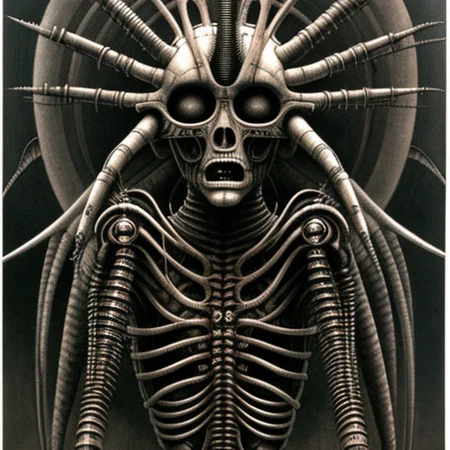 pikachu as bionic cyborg, art by hr giger, highly detailed, realistic style, , <hrgiger-drmacabre>, art by hr giger,