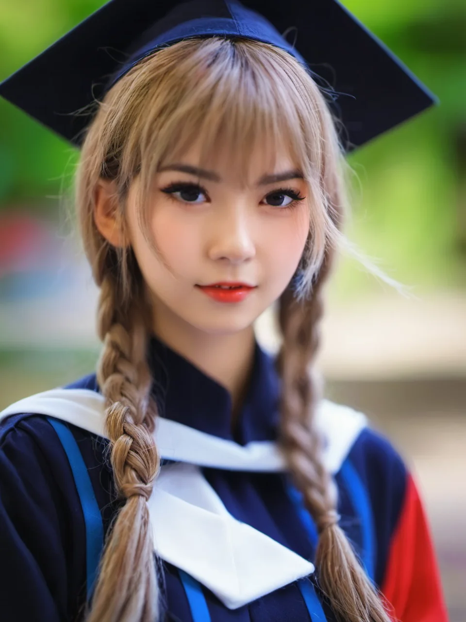 1boy, depth_of_field, motion_blur, photo_\(medium\), cosplay_photo, focused, braid, 1girl, bokeh, 3d, photo_background, chromatic_aberration, lips, photorealistic <lora:sysuv9:0.7>