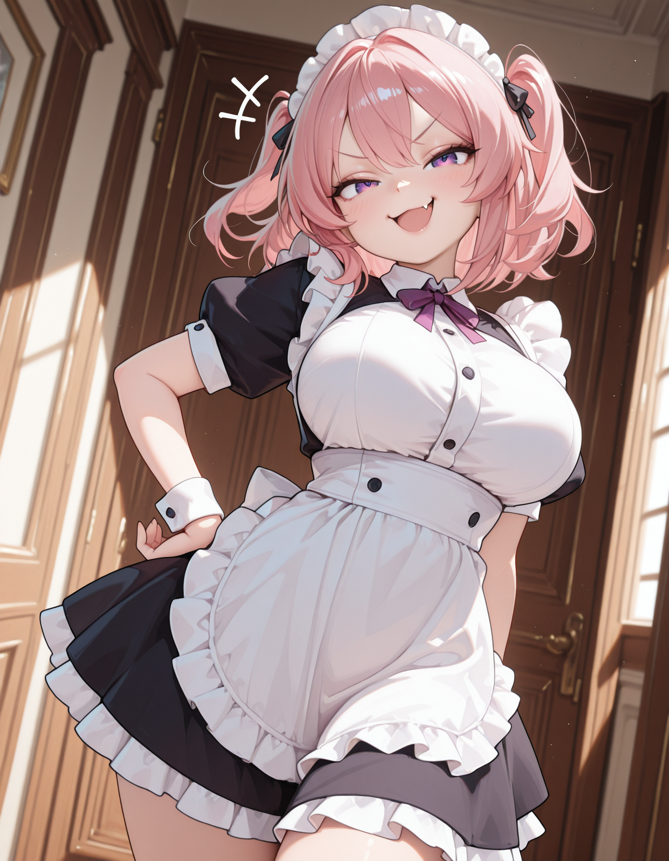 masterpiece, best quality, durch angle, solo, CivChan, purple eyes, pink hair,
girl standing, big breasts,
smug, fang_out,
<segment:head,0.35,0.5//cid=11>CivChan, purple eyes, pink hair, smug, fang_out, (masterpiece, best quality, realistic, amazing quality, very aesthetic, absurdres, ultra detailed face, ultra detailed eyes), ,