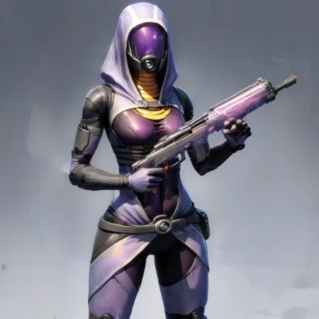 fluorite mineral, flu0rite, iridescent, translucent, transparent, Tali Zorah holding a shotgun with her omni tool at the ready