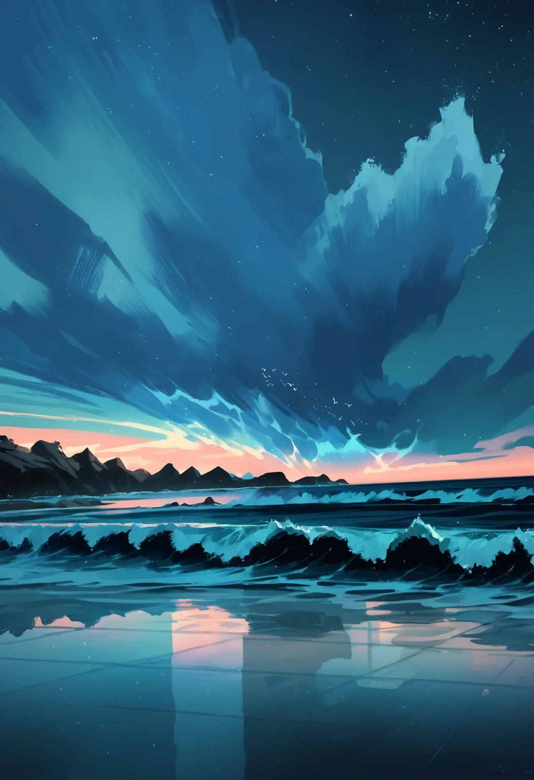 score_9, score_8_up, score_7_up, score_6_up, score_5_up, score_4_up,
<lora:ScenicHorizonsV3.1:1> sc3n1ch0r1s0ns,
phone booth, ((sky)), cloud, water, no humans, night, bird, ocean, animal, beach, star, night sky, scenery, starry sky, reflection, blue theme, horizon, penguin, waves, vending machine