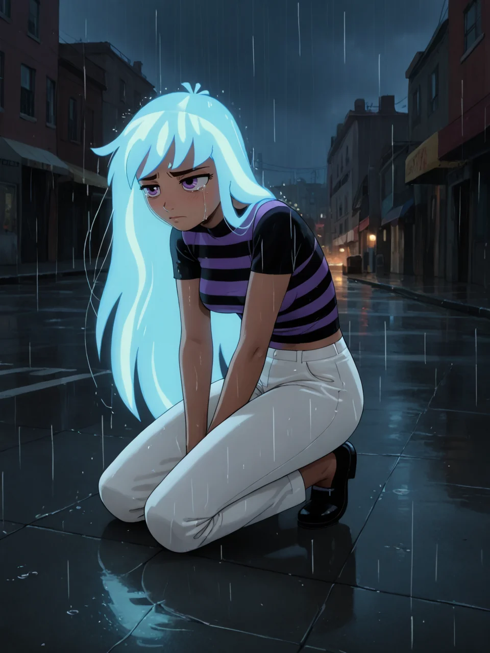 score_9, score_8_up, score_7_up,  score_6_up, BREAK, PowBlisstina, purple eyes, sad face, crying, looking down <lora:Blisstina:1>