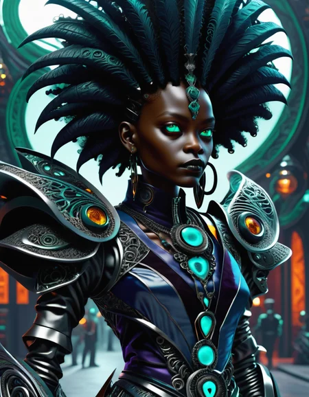 : ((best quality)), ((masterpiece)), ((realistic,digital art)), (hyper detailed),DonMD34thM4g1c4tt1r3XL caster,Twenty-something, Curvaceous, Afro-Caribbean, Steel gray eyes, Round Ears, Heart face shape, Broad Shoulders, , Indigo Fringe haircut hair, Guilt, Enchantment Pose, Palms facing outward, imbuing objects with magic <lora:DonMD34thM4g1c4tt1r3XL-000008:1>