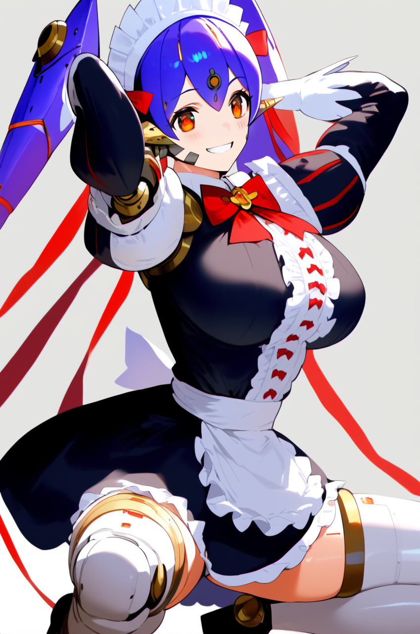 1girl, <lora:poppi_qt_(xb)_PONY_v1:1>, (poppi_qt_(xb)), solo, (large breasts:0.9), (sagging breasts:0.3), twintails, (cute), thighhighs, long sleeves, dress, ribbon, bow, frills, puffy sleeves, bowtie, apron, red bow, red ribbon, maid, maid headdress, juliet sleeves, red bowtie, waist apron, white apron, frilled apron, android, joints, robot joints, robot ears, (squatting, standing, arms behind head, spread legs,:1.1), (from_side:1.1), (grin:1.2),
best quality, masterpiece, (score_9), (score_8_up), (score_7_up), source_anime,<lora:HandFineTuning_XL:0.3>, anime, anime screencap,