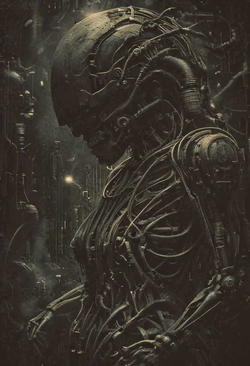 horror photo female robot , robot face, robot skin, steampunk, dark future, pipes and steam in the background, dark, intricate, highly detailed cinematic film grain, 4k, vibrant colors . high fashion, luxurious, extravagant, stylish, sensual, opulent, elegance, stunning beauty, professional, high contrast, detailed, biomechanical style female robot , robot face, robot skin, steampunk, pipes and steam in the background, dark, intricate, highly detailed cinematic film grain, 4k, red and black colors . blend of organic and mechanical elements, futuristic, cybernetic, detailed, intricate
