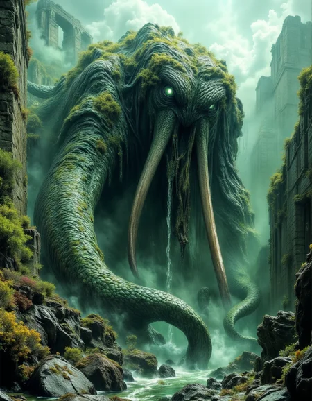 The Behemoth of the Drowned Ruins A colossal, moss-covered beast, its scarred hide fused with coral and shattered shipwrecks, rises from the mist-choked ruins of an ancient civilization. Its massive tusks, chipped and worn from centuries of slumber, glisten with the salt of the ocean as it drags itself onto the crumbling remains of a forgotten temple. Its serpentine tail, thick as a fortress wall, coils around the fallen pillars, crushing stone as if it were brittle glass. Barnacles and seaweed cling to its massive form, water cascading from its back like a living waterfall. The sound of its deep, labored breath echoes through the flooded ruins, sending ripples across the still waters. The air is thick with the scent of salt, rot, and old magic, as if the beast itself is a remnant of a world that no longer exists.
<lora:dark-fantasy-flux:1>