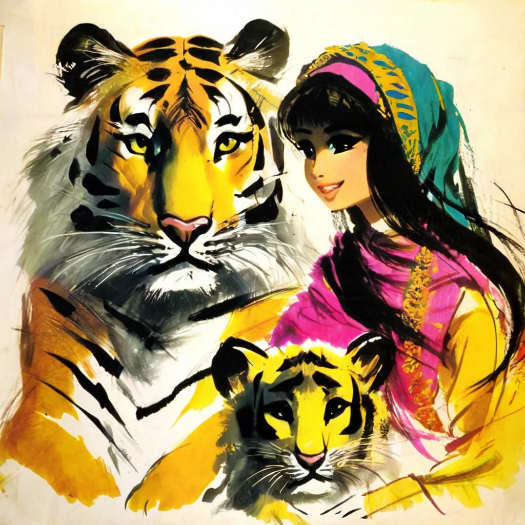 grabianski Arabian princess and tiger<lora:grabianski:1>