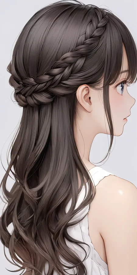 masterpiece,ultra-detailed,best quality,8K,illustration,cute face,clean skin ,shiny hair,girl,ultra-detailed-eyes,simple background, <lora:add-detail-xl:1> <lora:half up braid_XL_V1.0:0.8> half up braid
