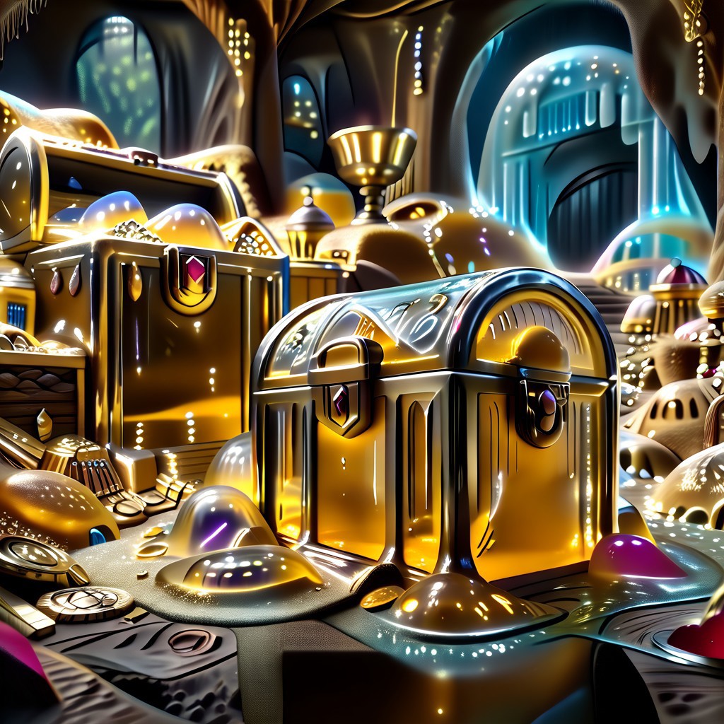 chalice made out of slime, fancy cup made out of slime, fancy chalice made out of slime, Detailed chalice made out of gold slime, Gem-studded slime chalice, multi-colored gems made out of slime, in a room of treasure made out of slime,  gold coins and bars made out of slime, wood-like treasure chest made out of slime, wood-colored slime chest, 
treasure-room, treasure, treasure chest, gemstone, coins, gold bars, gold pile, 
everything made of slime, No simple background,
((translucent slime)), ((transparent slime)), (bioluminescent slime), sl1m3, slime, great lighting, even lighting, no bright spots,