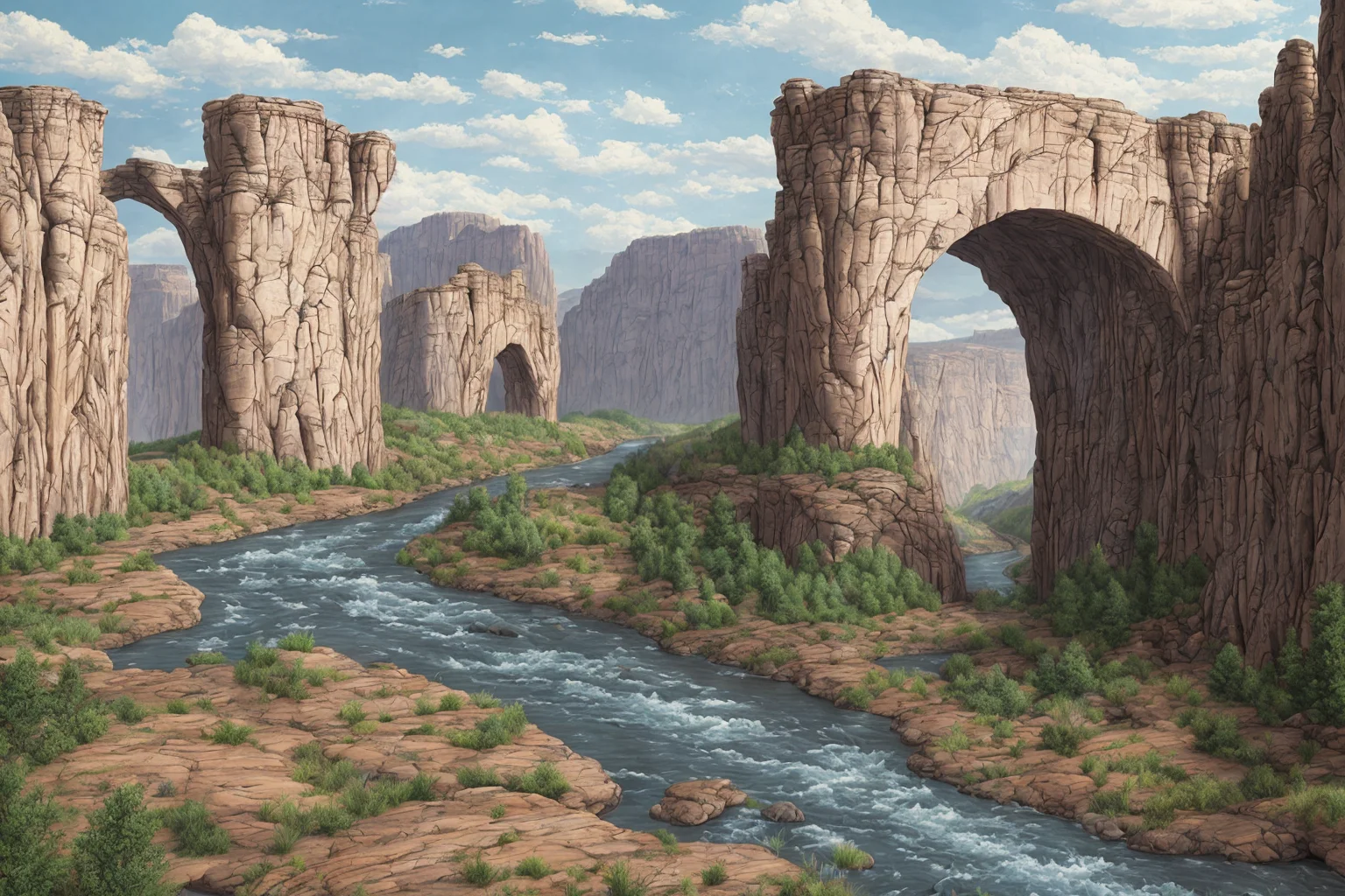 river canyon with weathering arches, hyper realistic masterpiece, best quality