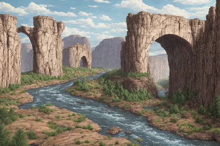 river canyon with weathering arches, hyper realistic masterpiece, best quality