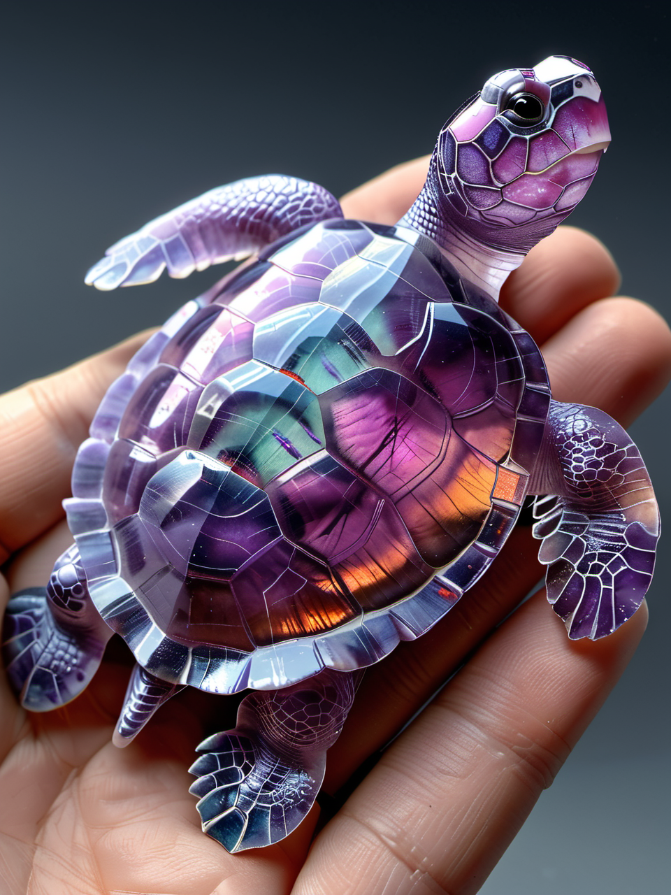 (photorealistic),   fluorite mineral, iridiscent, flu0rite turtle <lora:Fluorite_Mineral_SDXL:1>