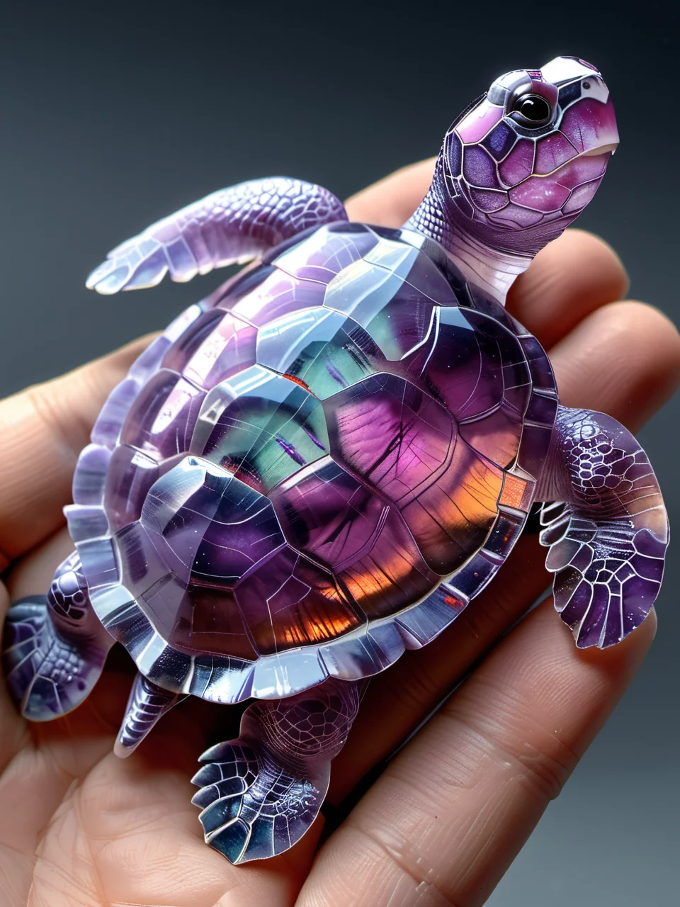 (photorealistic), fluorite mineral, iridiscent, flu0rite turtle <lora:Fluorite_Mineral_SDXL:1>
