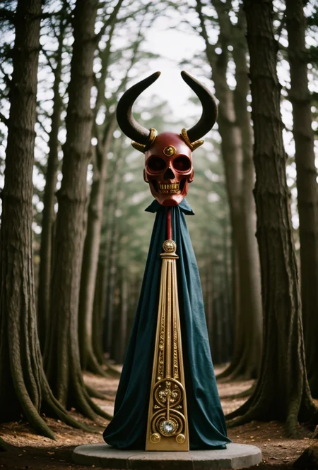 (Saturn Mars putple yellow red blue colors)(Intricately hand carved and hand painted total war Mask made of [wood | bone | clay | iron | glass] on mask ((without  hair ))((with gold and diamonds horns))stand on ritual stained worn marble alter)(69 years to create)(dusk evil hant4d ghoulish forest in background)(royal  religious  illumimist cult treasure)(deep esoteric qlipoth metaphysical meaning)(Architectural Digest photo spotlight) <lora:epiC35mm:0.8> epiC35mm
 <lora:HDhelper:0.6> 
<lora:LCM_1-5:0.7> 
<lora:Saturation:1.3>  
 <lora:EmotionSliders:3>  
<lora:up-down_lighting:-0.8> 
<lora:back-front_lighting:-1.1>