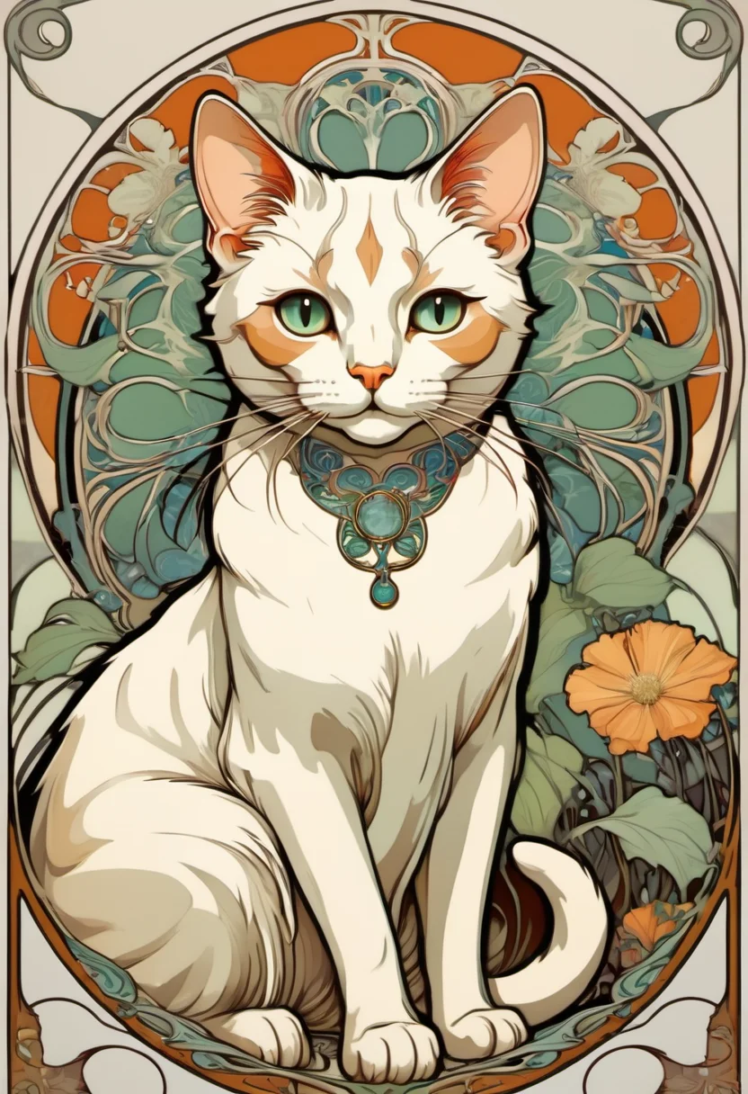 ccxl-mucha, art style, cat <lora:ccxl-mucha_lora_vA1:1>