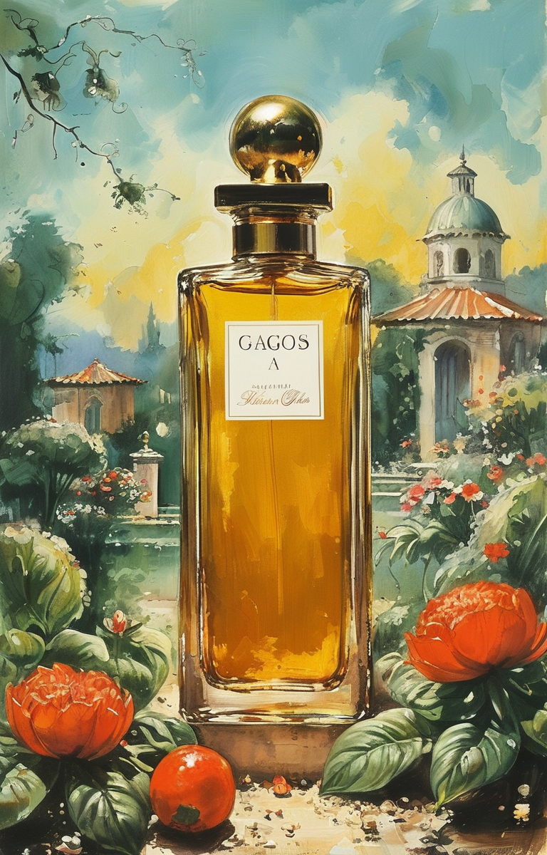 masterpiece,best quality,<lora:tbh281-sdxl:0.9>,illustration,style of Basil Gogos A bottle of perfume in garden