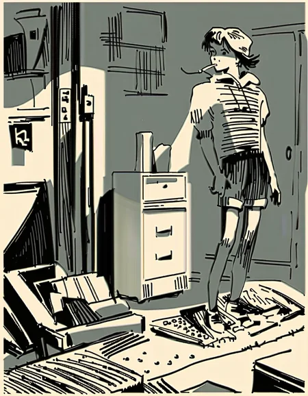 score_9, score_8_up, score_7_up, (Mignstl:1.2), (Alsel:1.2), (blond hair:1.2), standing, smoking single cigarette, smirk, (home indoors scenery:1.2), perfect eyes, perfect hands, detailed fingers, bw, grayscale, monochrome