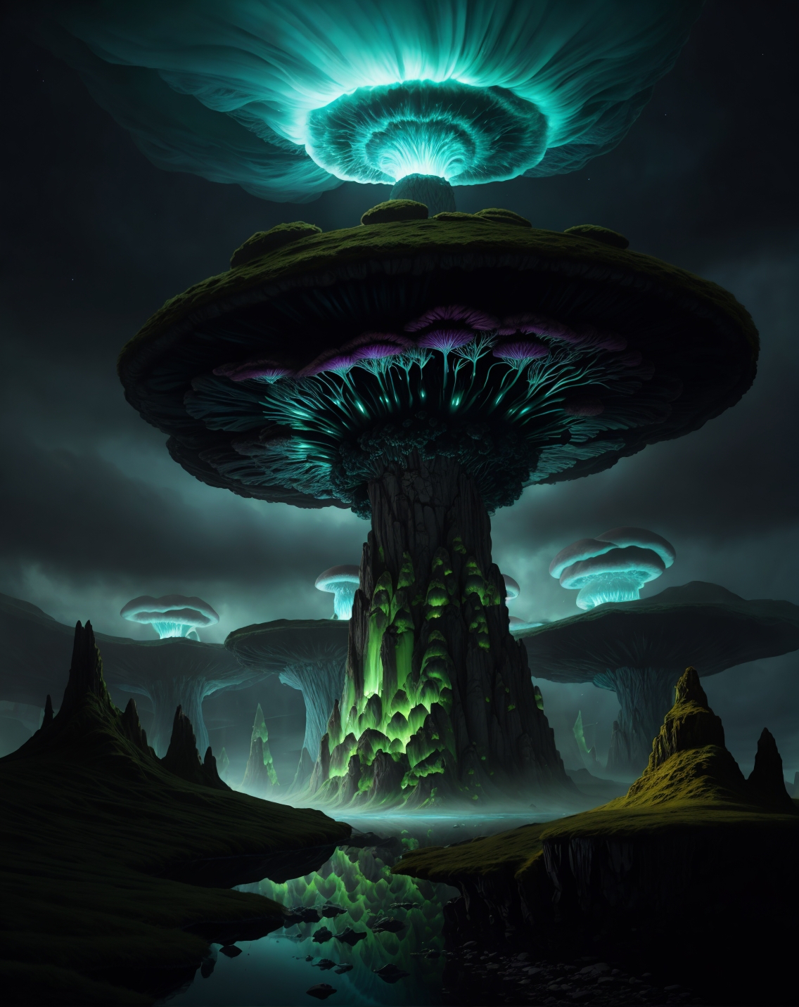 Fungal Fantasy: (bioluminescent mushrooms), (mycelium networks), (spore clouds), (organic towers)Icelandic volcanic crater lake where minerals paint water gemstone-green,Bioluminescent spore detonation triggering rebirth in radiated cave system,Tornado alley: Supercell structure rotating with vorticist precision,
hyperrealistic surrealism,ultra-detailed,intricate textures,luminous colors,cinematic lighting,dramatic perspective,volumetric atmosphere,8k UHD,sharp focus, professional color grading, 1girl
<lora:extremely_detailed:0.8> extremely detailed,
<lora:DetailMaximizer:0.7>,
<lora:offset_0.2:0.7>,
<lora:add-detail-xl:0.3>,
<lora:aidmaMJ6.1_v0.5_2:0.7> aidmamj6.1,
<lora:Consistency Corrector XL:0.3>, Retrofuturism painting art style, nostalgic composition, combines retro aesthetics with futuristic elements, Baroque art style, dynamic composition, dramatic lighting, rich colors, intricate details, professional-grade execution, captures the grandeur and theatricality of the Baroque period