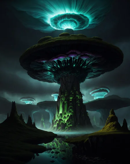 Fungal Fantasy: (bioluminescent mushrooms), (mycelium networks), (spore clouds), (organic towers)Icelandic volcanic crater lake where minerals paint water gemstone-green,Bioluminescent spore detonation triggering rebirth in radiated cave system,Tornado alley: Supercell structure rotating with vorticist precision,
hyperrealistic surrealism,ultra-detailed,intricate textures,luminous colors,cinematic lighting,dramatic perspective,volumetric atmosphere,8k UHD,sharp focus, professional color grading, 1girl
<lora:extremely_detailed:0.8> extremely detailed,
<lora:DetailMaximizer:0.7>,
<lora:offset_0.2:0.7>,
<lora:add-detail-xl:0.3>,
<lora:aidmaMJ6.1_v0.5_2:0.7> aidmamj6.1,
<lora:Consistency Corrector XL:0.3>, Retrofuturism painting art style, nostalgic composition, combines retro aesthetics with futuristic elements, Baroque art style, dynamic composition, dramatic lighting, rich colors, intricate details, professional-grade execution, captures the grandeur and theatricality of the Baroque period